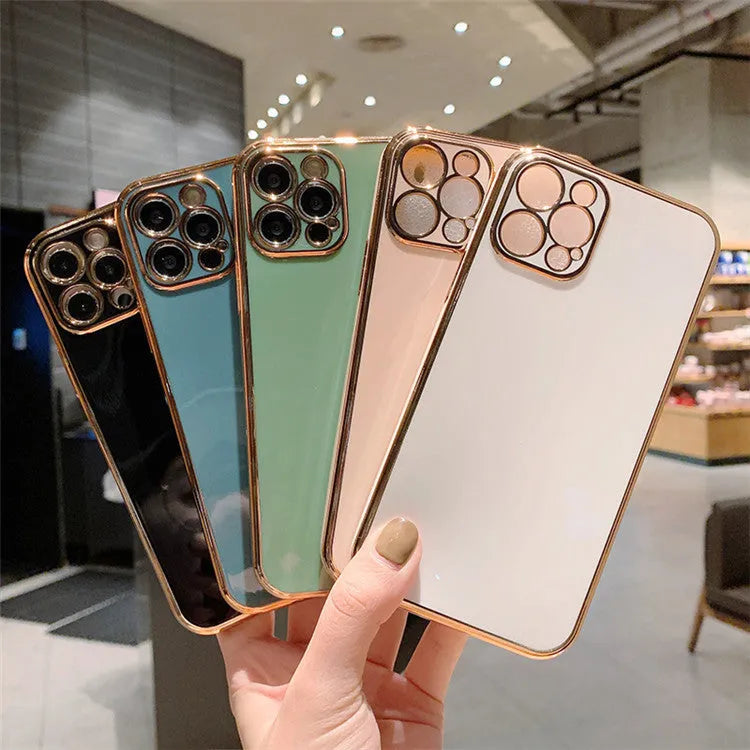Luxury TPU metal electroplated phone case with geometric graffiti design in Emerald Green for iPhone