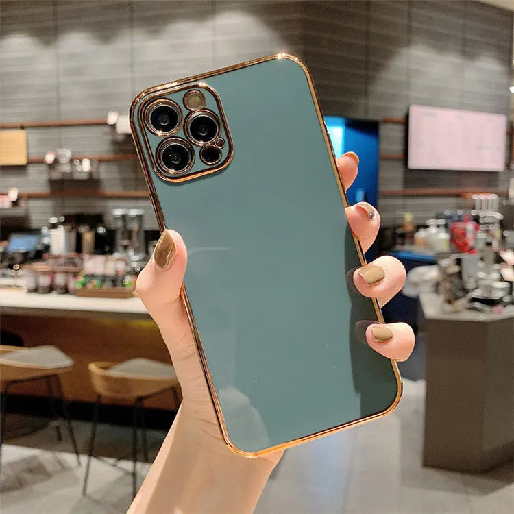 Luxury TPU metal electroplated phone case with geometric graffiti design in Emerald Green for iPhone