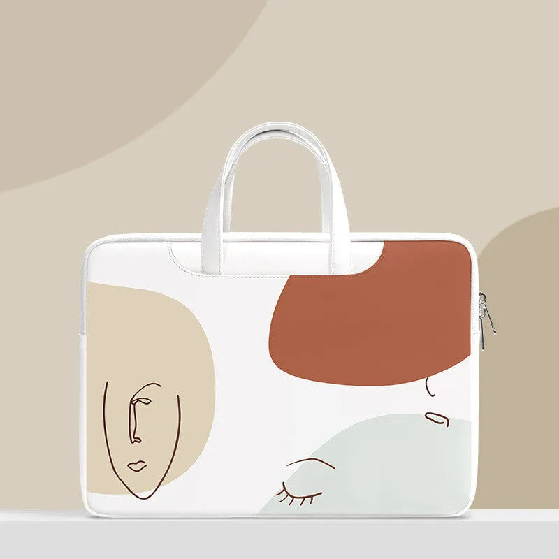 Blue waterproof PU leather laptop bag for girls with a soft handle, shown in a 15.6-inch size.