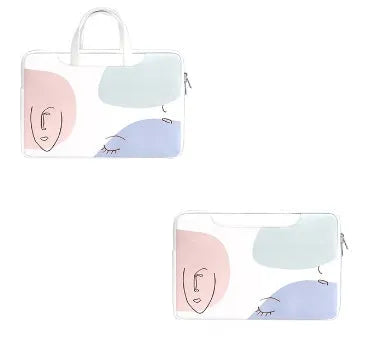 Blue waterproof PU leather laptop bag for girls with a soft handle, shown in a 15.6-inch size.