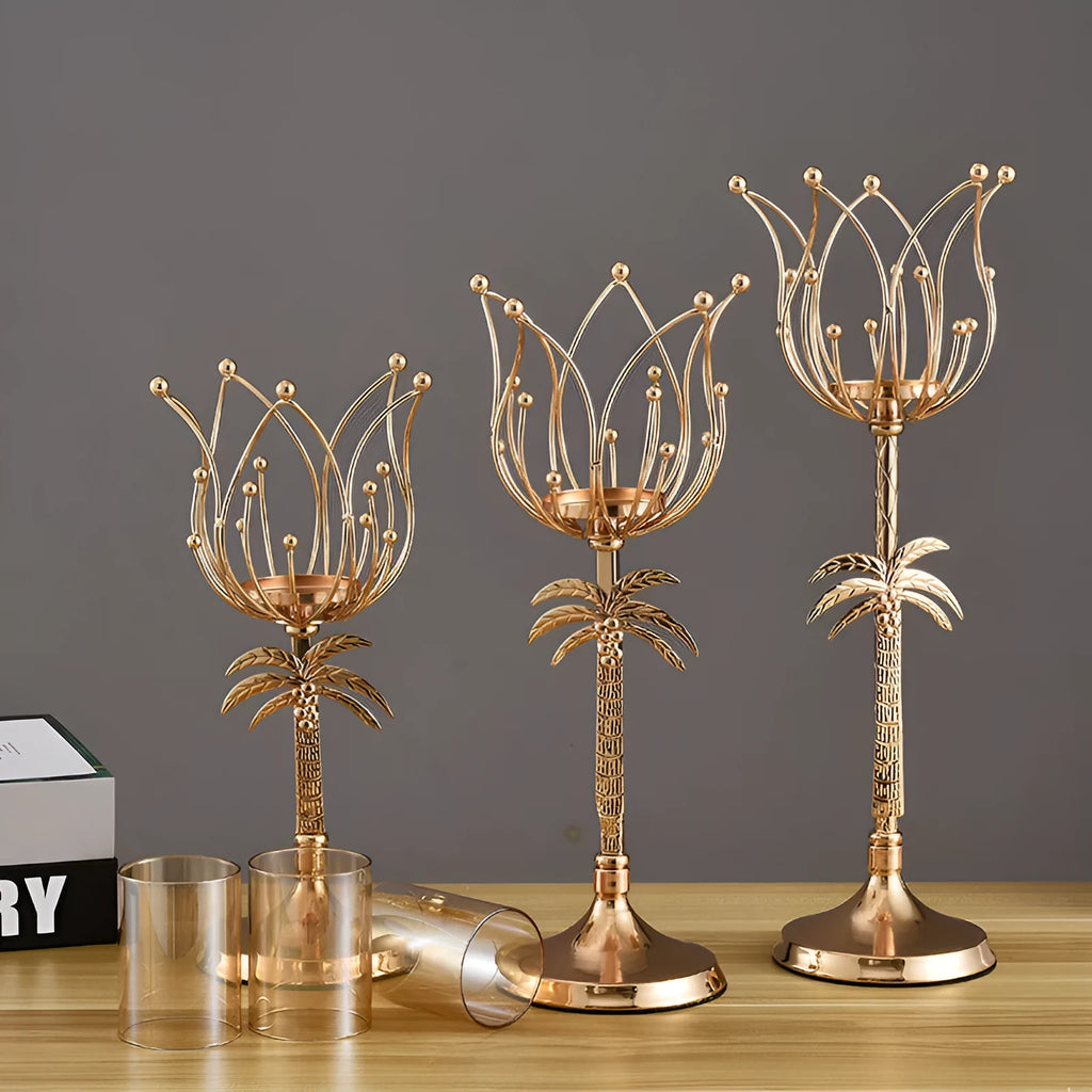 Iron candle holder for dining table in gold or silver, sizes S 135x290mm, M 135x340mm, L 135x390mm