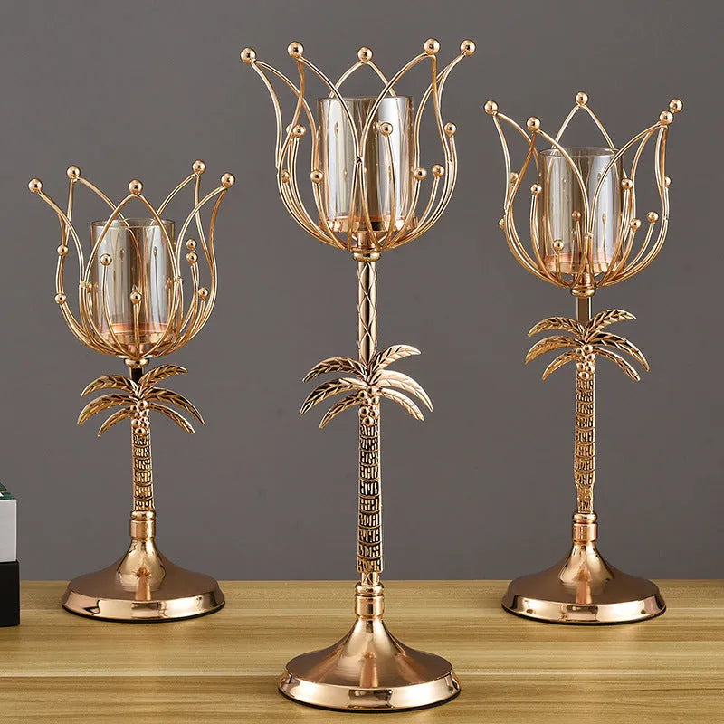 Iron candle holder for dining table in gold or silver, sizes S 135x290mm, M 135x340mm, L 135x390mm