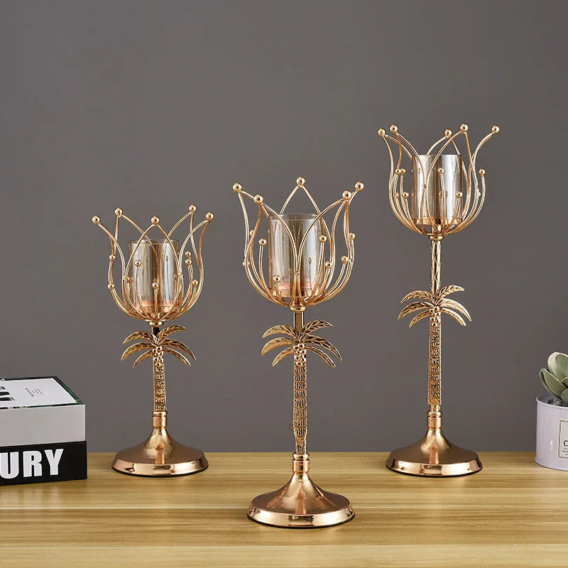 Iron candle holder for dining table in gold or silver, sizes S 135x290mm, M 135x340mm, L 135x390mm