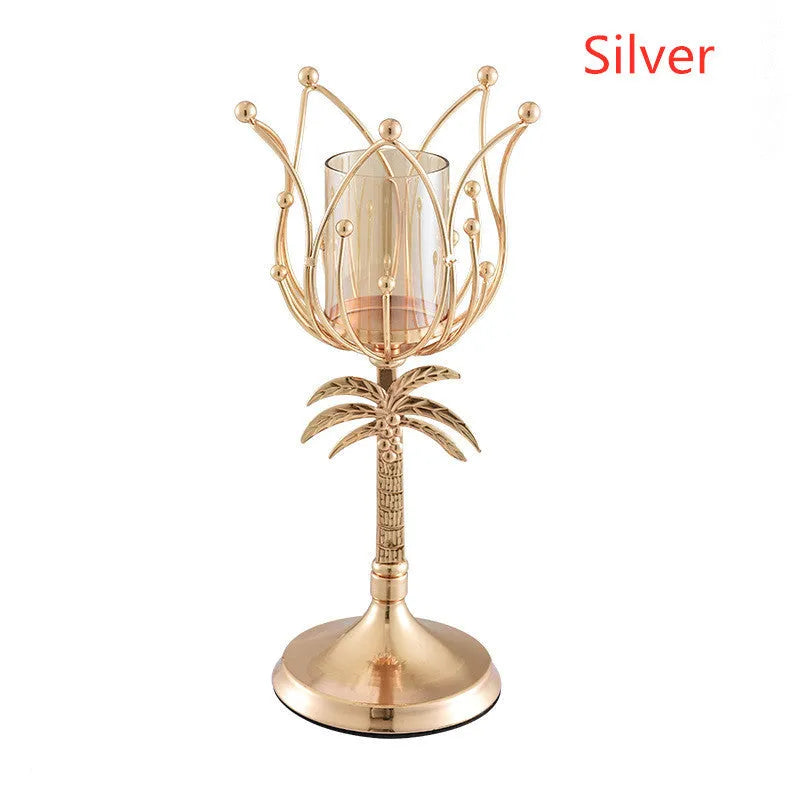 Iron candle holder for dining table in gold or silver, sizes S 135x290mm, M 135x340mm, L 135x390mm