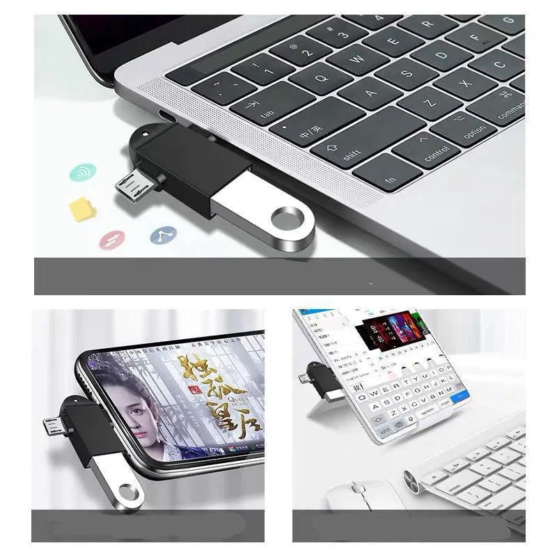Type-C Android two-in-one OTG adapter with aluminium alloy shell in black, gold, pink, silver