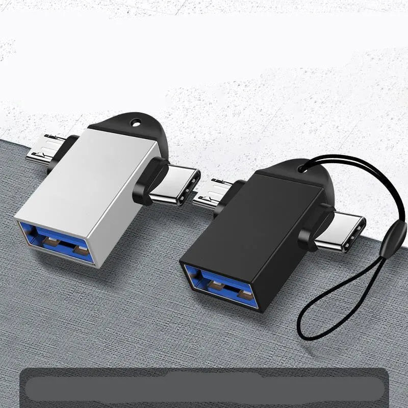 Type-C Android two-in-one OTG adapter with aluminium alloy shell in black, gold, pink, silver