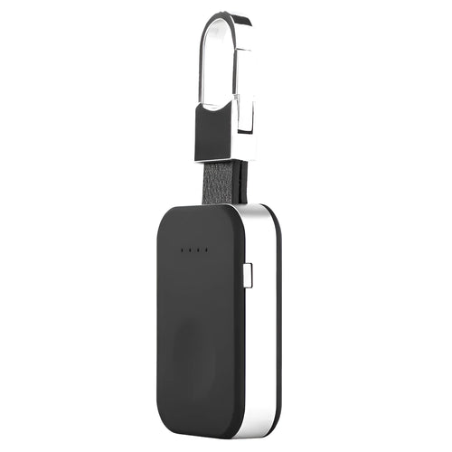 Black ABS keychain wireless power bank for Apple Watch charging on the go.