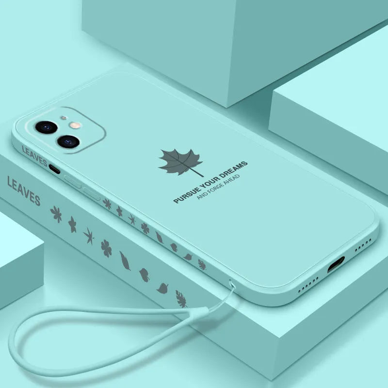 TPU phone case with liquid maple leaf cracked pattern and hand strap for iPhone