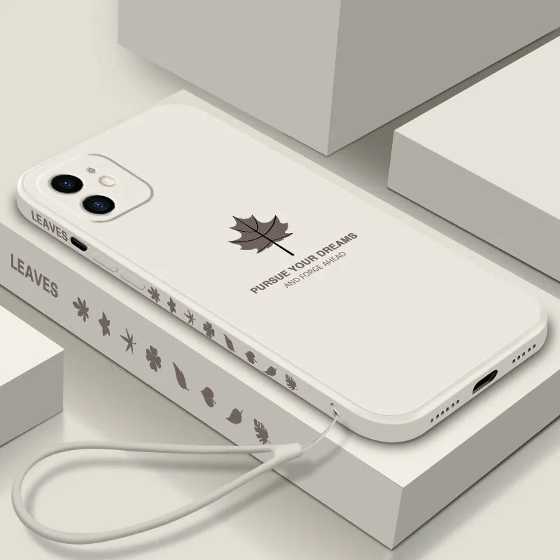TPU phone case with liquid maple leaf cracked pattern and hand strap for iPhone