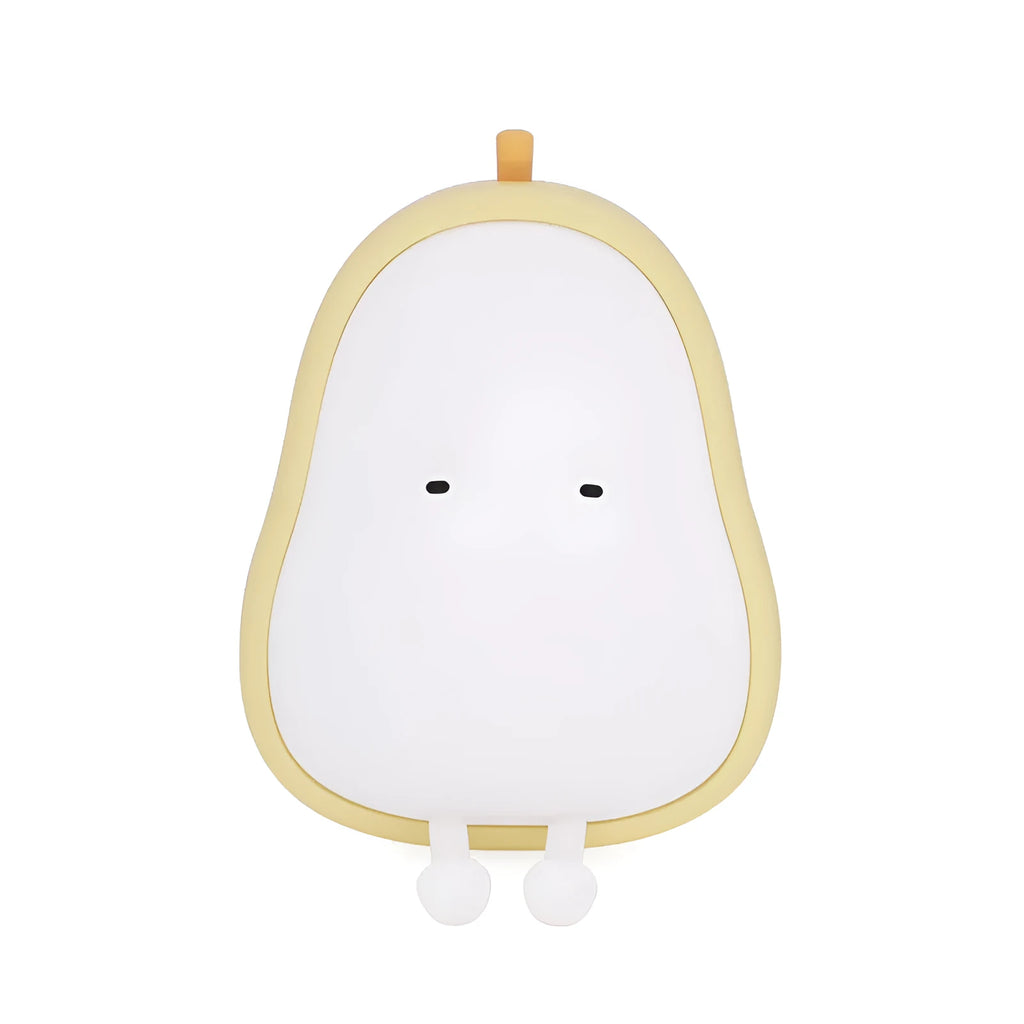 Warm yellow silicone PEAR night lamp with USB charging port and ABS base