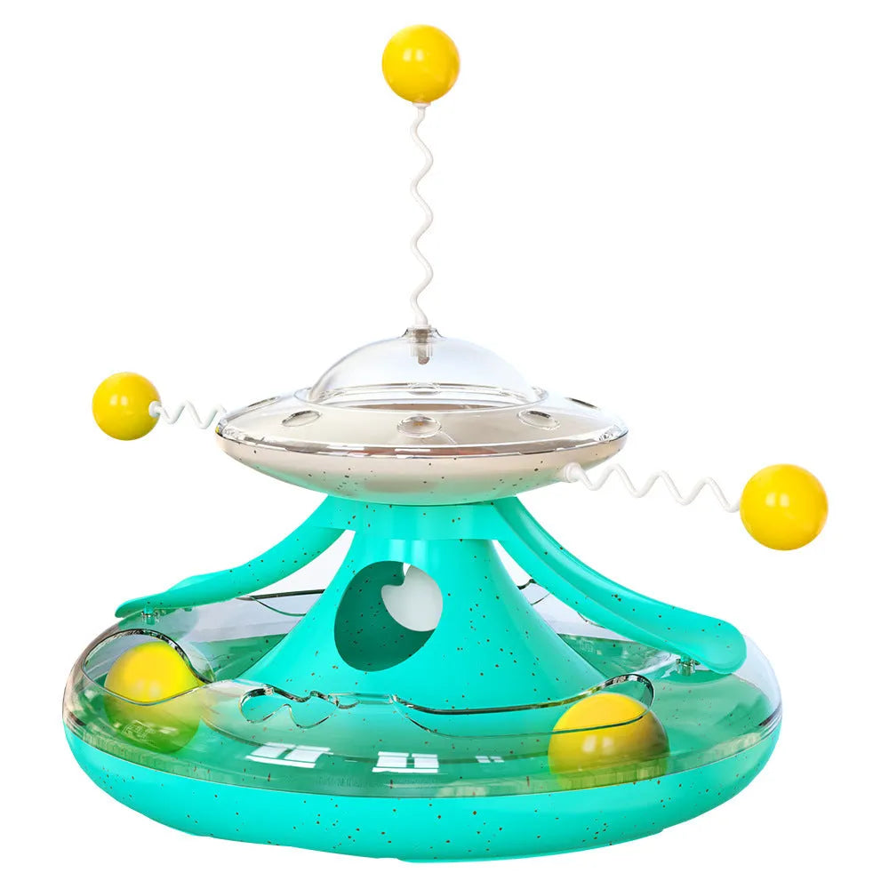 Cat tumbler track toy with transparent turntable, cat balls, and funny cat sticks on a 250mm plastic base
