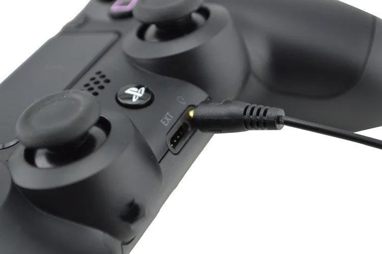 Black PS4 wired gaming headset with over-ear design and 3.5mm audio plug