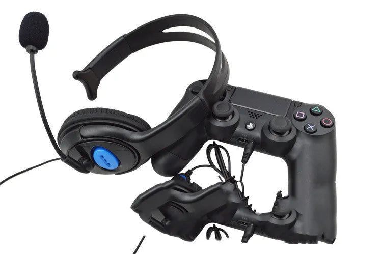 Black PS4 wired gaming headset with over-ear design and 3.5mm audio plug