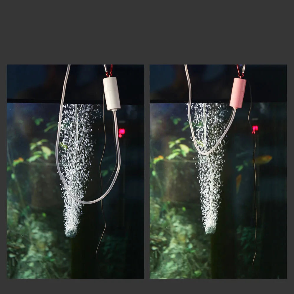 Mini USB aquarium oxygen air pump 2W in black with 100cm cable and air hose