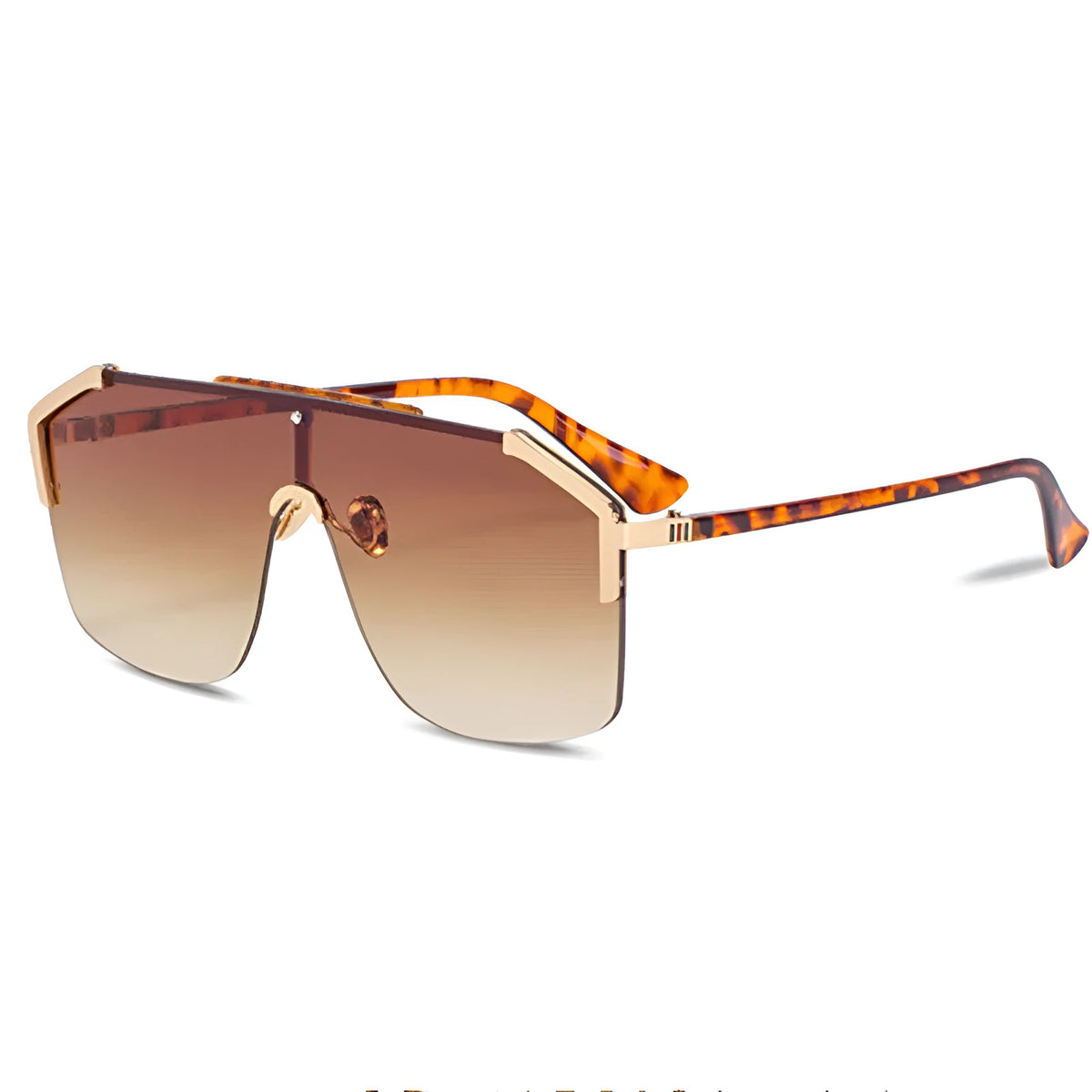 Women's metal frame sunglasses with PC lenses in gradient black, showing side view with lens and frame detail