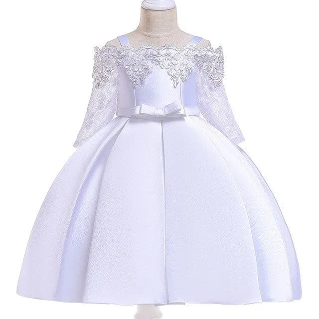 Girls' lace dress in polyester fabric available in dark red, pink, green, red and white colours