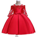 Girls' lace dress in polyester fabric available in dark red, pink, green, red and white colours
