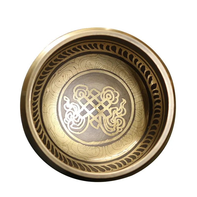Handmade copper Buddha Sound Bowl with leather stick and auspicious knot design