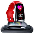 Smart fitness tracker bracelet with heart rate monitoring, waterproof design, available in black, blue, or red colours