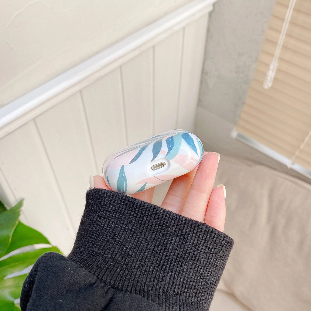 Blue and green banana leaf design soft TPU protective case for AirPods 1/2 and AirPods Pro.