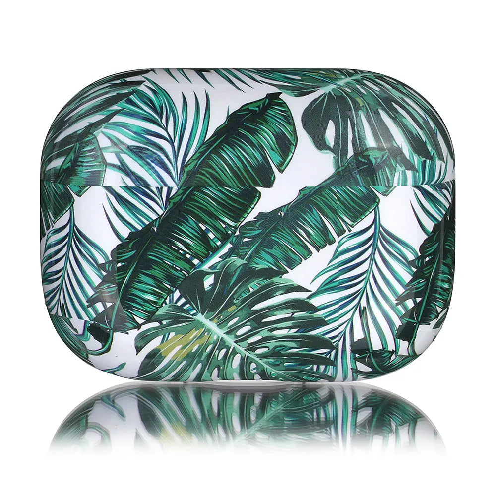 Blue and green banana leaf design soft TPU protective case for AirPods 1/2 and AirPods Pro.