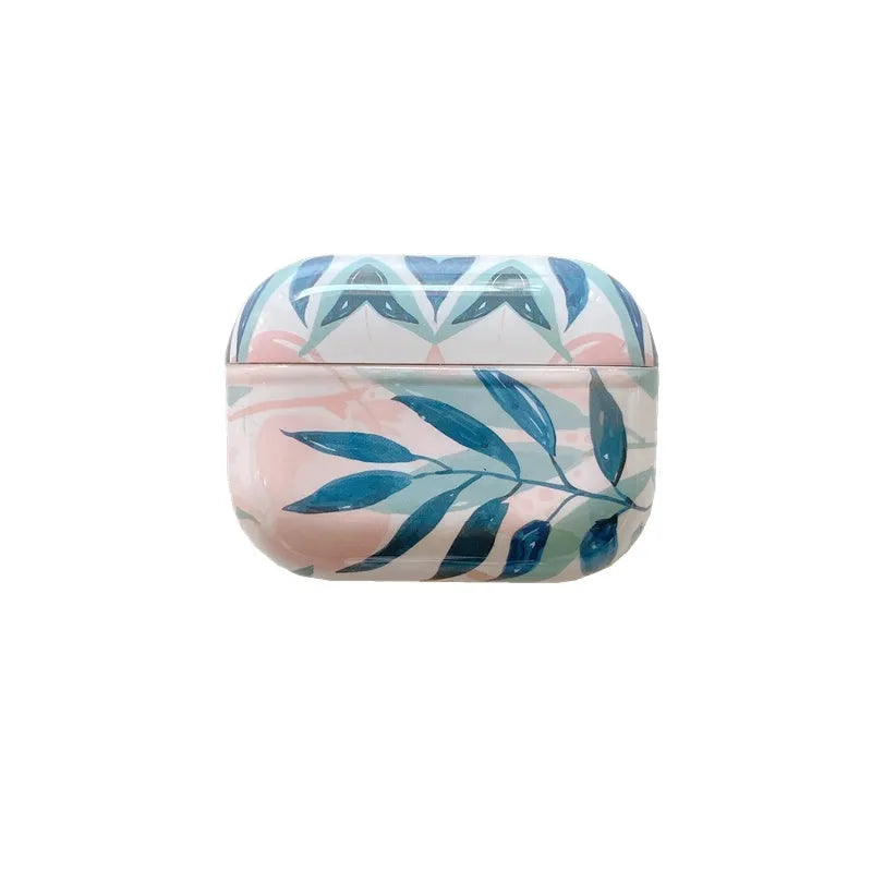 Blue and green banana leaf design soft TPU protective case for AirPods 1/2 and AirPods Pro.