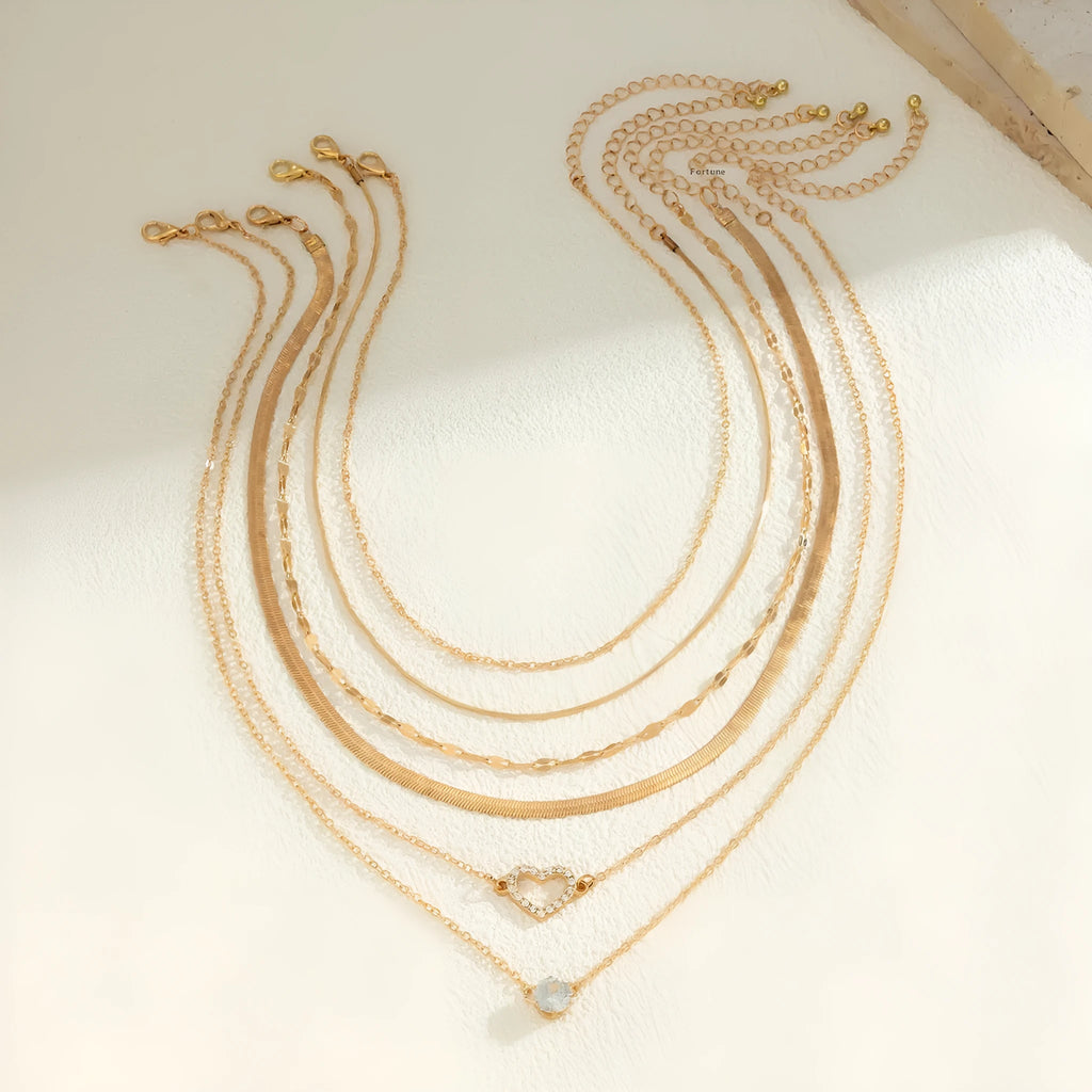 Alloy heart pendant necklace on metal snake bone chain with electroplated finish