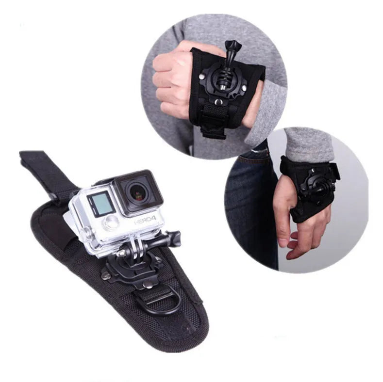 Black GoPro rotating wrist strap with 360-degree adjustment mechanism for action cameras