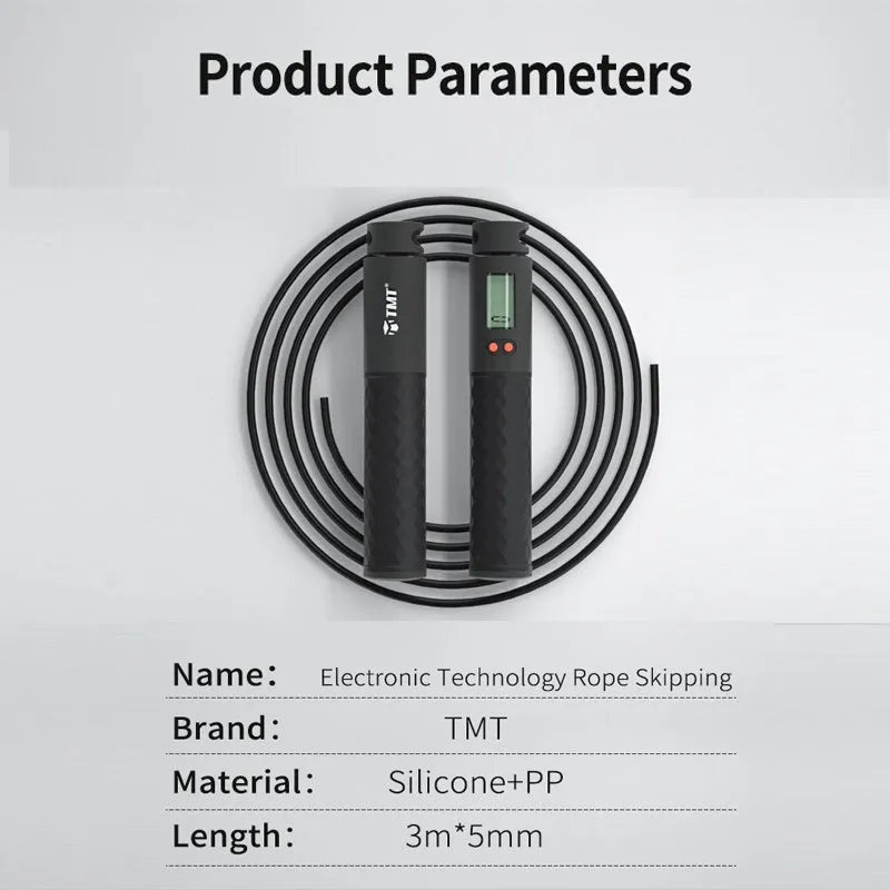 TMT electronic wireless skipping rope with digital counter, silicone handle, 3m adjustable cord, and two weight balls