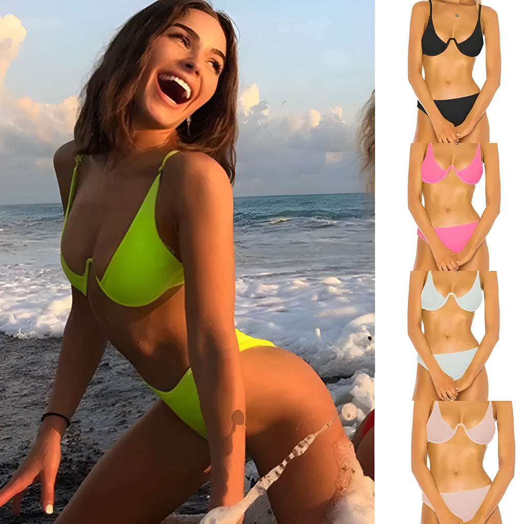 Bikini European and American style swimsuit in polyester fibre, available in five colours and three sizes