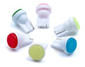 T10 12V COB LED car indicator light bulb in six colour options: white, blue, red, purple, yellow, green.