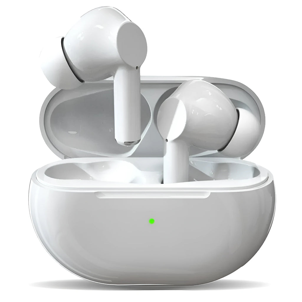 Black and white Pro4 Bluetooth earbuds inside a compact rectangular charging case.