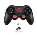 Upgraded X3 Bluetooth wireless game controller for Android phones in black or white, shown with phone clip attached.