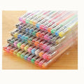 Set of 100 multicoloured gel and highlighter pens with plastic barrels, showing 0.5mm and 1mm tips.