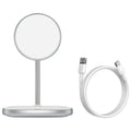 Swan black magnetic desktop wireless charging stand for iPhone 12 with included Type-C cable.