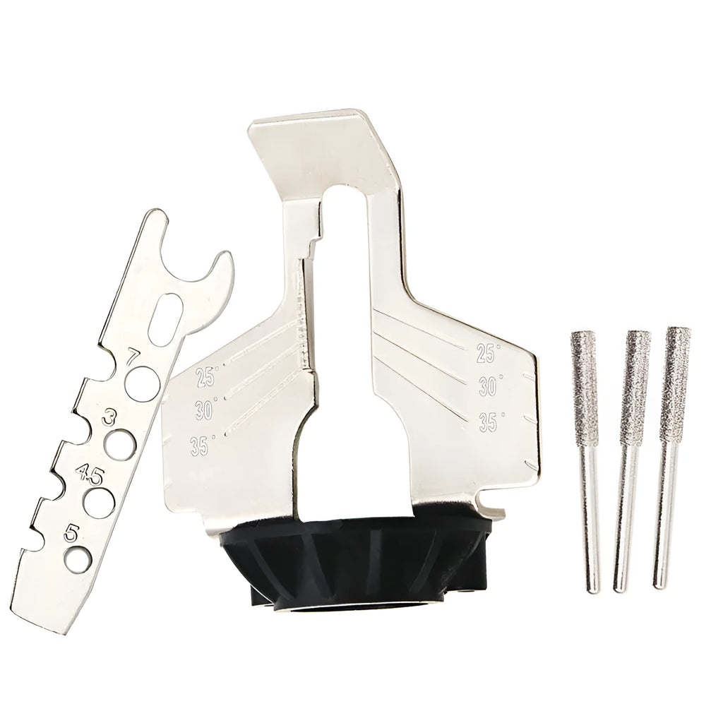 Silver metal chain grinding blade accessory for mini electric grinders showing 100 teeth