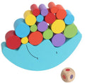 Wooden moon balance game with yellow and blue blocks for toddlers aged 2-4