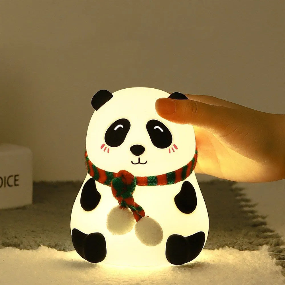 White and black panda silicone night light with USB port and soft glowing illumination
