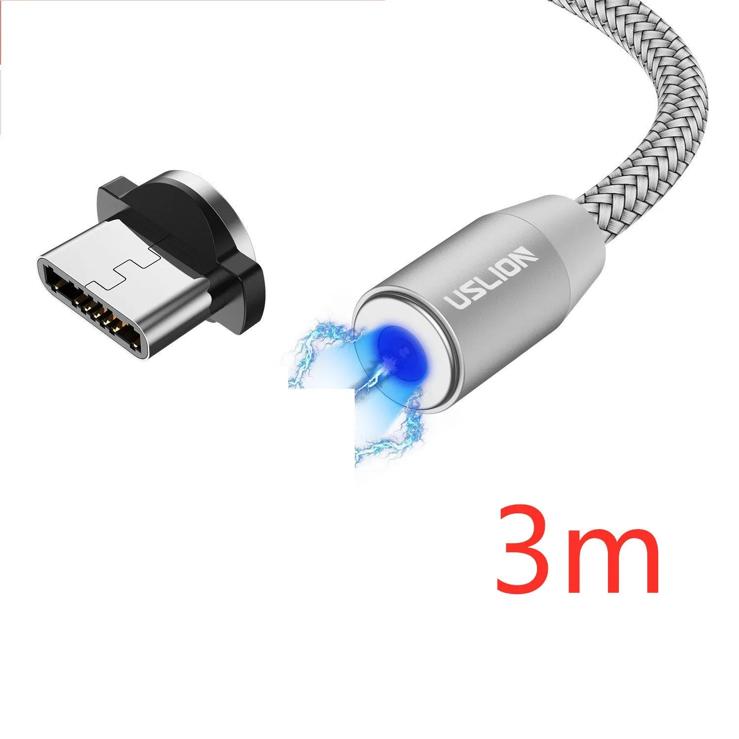 USLION circular magnetic charging cable with aluminium alloy housing and LED indicator
