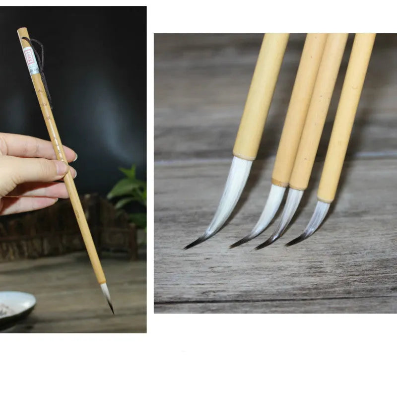 Traditional writing brush set with mixed hair construction and thin gold body design