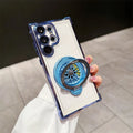Samsung S23 phone case electroplated cool black with rotating gyro bracket and magnetic suction back