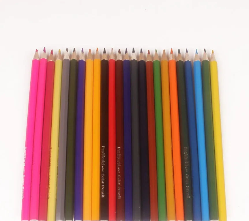 24-colour wooden pencil tube set arranged in a circle showing all colours