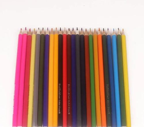 24-colour wooden pencil tube set arranged in a circle showing all colours