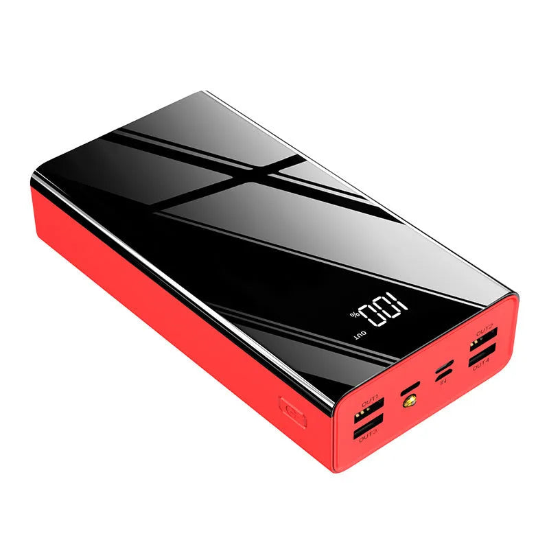 Black large capacity 40000mAh power bank with LCD screen showing battery percentage