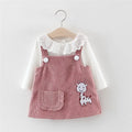 Baby girl cotton suspender dress two piece set in yellow with animal design