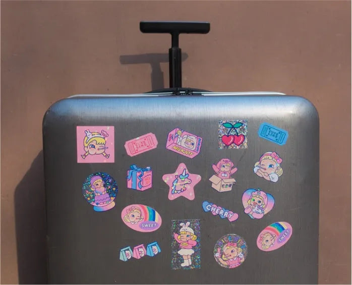 Cartoon sticker set with 16 PVC stickers and storage box for DIY decoration
