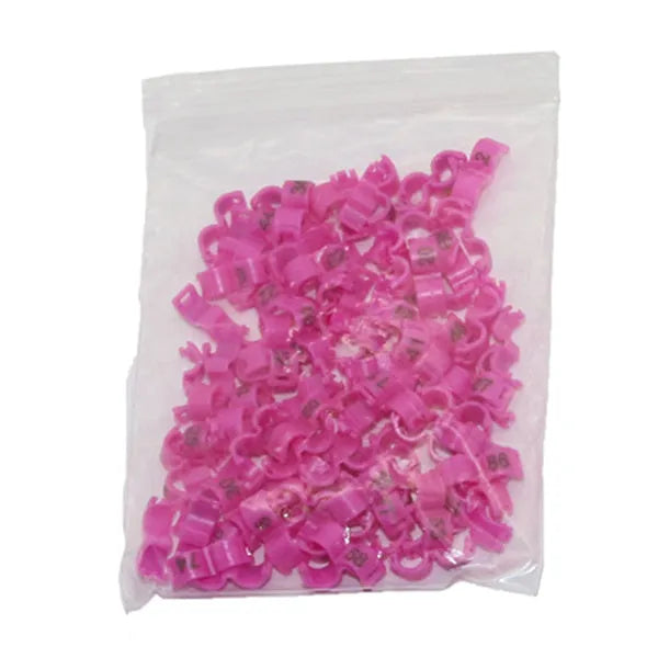 Plastic bird foot split rings in six colours with multiple sizes for bird identification