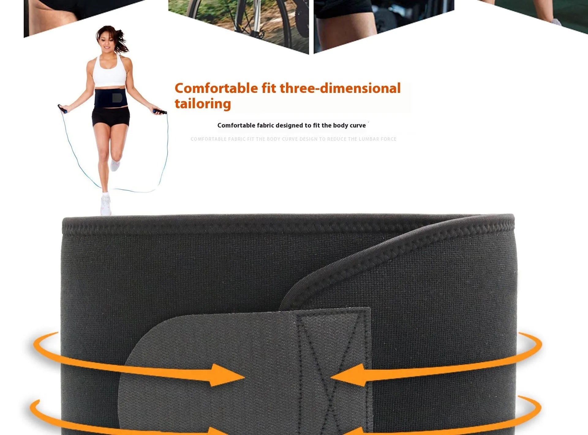 Neoprene hot lumbar support belt for fitness and running sports in black colour