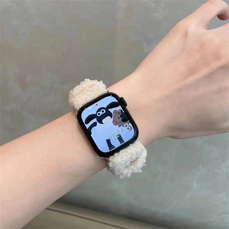 Velvet plush elastic watch strap for Apple Watch 38/40/41mm and 42/44/45mm, brown colour
