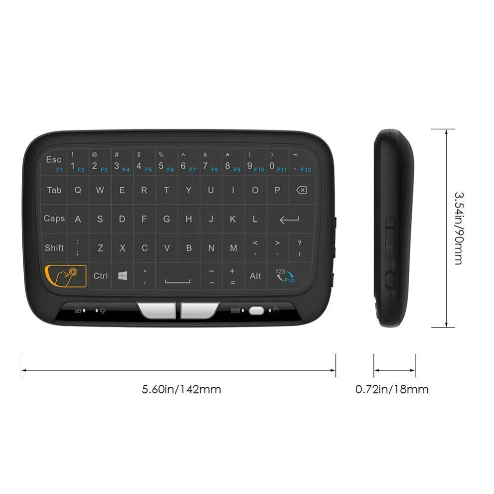 Mini H18 wireless keyboard with touchpad and 2.4GHz USB dongle in black
